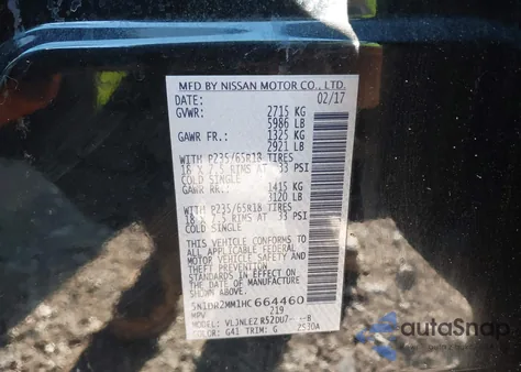 2017 Nissan Pathfinder Sv z USA, uszkodzony, nr VIN 5N1DR2MM1HC664460